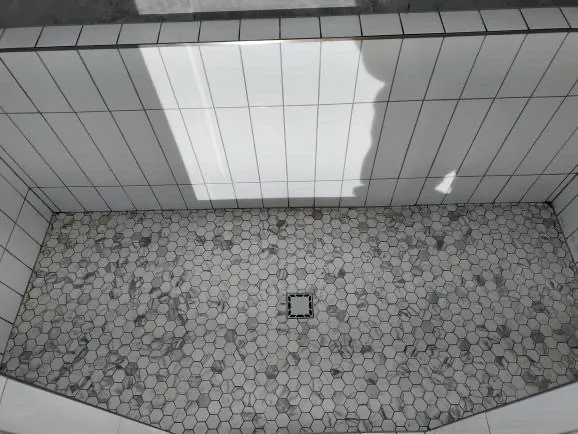 Hexagon tile shower floor by T&S Floors in Utah County
